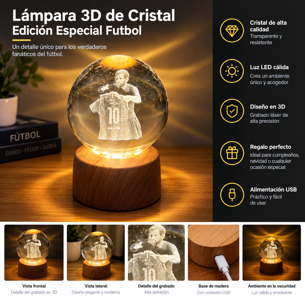 Lámpara 3D de Cristal | El Regalo Perfecto para un Hincha