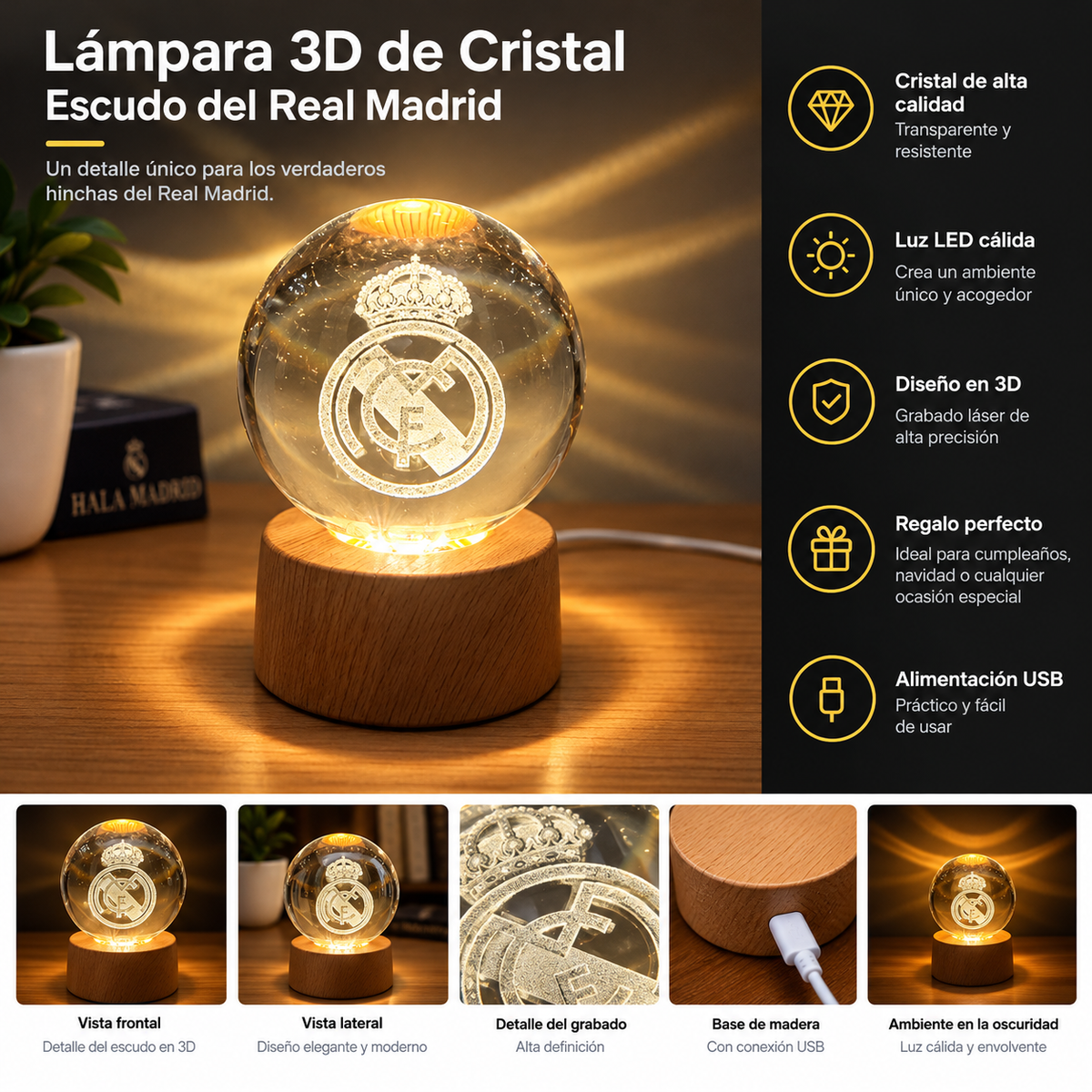 Lámpara 3D de Cristal | El Regalo Perfecto para un Hincha
